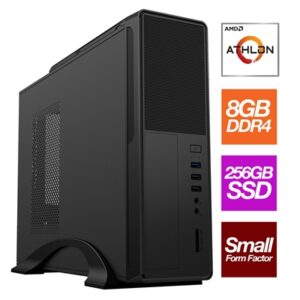 Small Form Factor – AMD 3000G Dual Core 4 Thread 3.50GHz, 8GB RAM, 256GB SSD, DVDRW Optical, Small Foot Print for Home or Office Use – Pre-Built PC