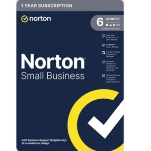 Norton Small Business, Antivirus Software, 6 Devices, 1-year Subscription, Includes 250GB of Cloud Storage, Dark Web Monitoring, Private Browser, 24/7 Business Support, Activation Code by email – ESD