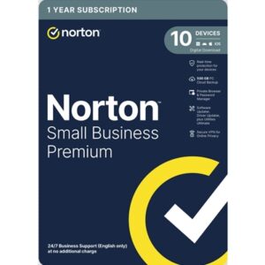 Norton Small Business Premium, Antivirus Software, 10 Devices, 1-year Subscription, Includes 500GB of Cloud Storage, Dark Web Monitoring, Private Browser, 24/7 Business Support, VPN and Driver Updater, Activation Code by email – ESD